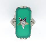 14k Gold Filigree Genuine Natural Green Onyx / Chrysoprase Diamond Ring (#J6213)