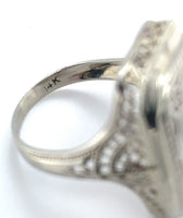 14k Gold Filigree Genuine Natural Rock Crystal Diamond Ring Size 5 (#J6496)