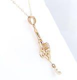 10k Yellow Gold Victorian Diamond Lavaliere with Pearl Drop (#J6429)
