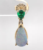 14k Gold Genuine Natural Emerald and 2.84ct TW Boulder Opal Drop Earrings #J7516