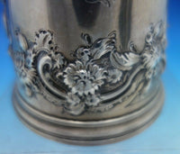 European Sterling Silver Tea Pot with Repousse and Chased Flowers Rattan (#6834)