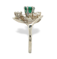 14k White Gold .65ct Genuine Natural Emerald and Diamond Cocktail Ring (#J7164)