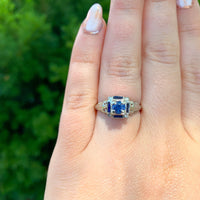 14k Art Deco Filigree .57ct Sapphire Ring w/Lab-Created Accent Stones (#J6806)
