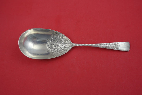 Pattern Unknown By Gorham Sterling Berry Spoon hand chased deep cut flowers 9"