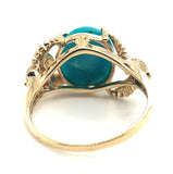 Vintage 14k Yellow Gold Genuine Natural Turquoise Ring with Birds 8.25 (#J5225)