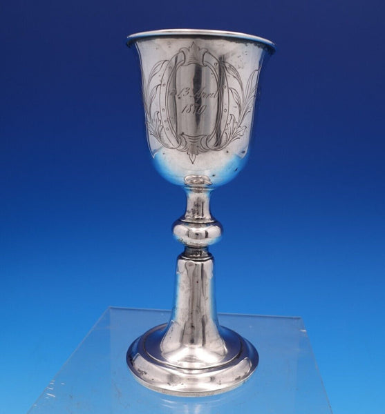 Danish .830 Silver Cup / Goblet w/ Engraved Crest Scrollwork 6" x 2 3/4" (#7613)
