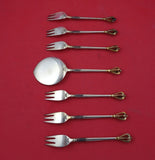 Golden Crown by W and S Sorensen Oyster Set 7pc (6 Forks 1 Server) in Fitted Box