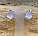 14k Yellow Gold Pair of Oval Genuine Natural Moonstone Stud Earrings (#J6708)