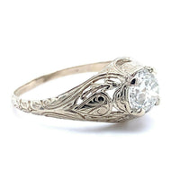 14k White Gold Art Deco .78ct Genuine Natural Diamond Filigree Ring GIA (#J5194)