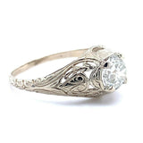 14k White Gold Art Deco .78ct Genuine Natural Diamond Filigree Ring GIA (#J5194)