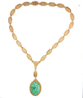 14k Yellow Gold Art Deco Filigree Jadeite Jade Necklace w/ GIA Report (#J5664)