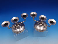Maciel Mexican Mexico Sterling Silver Candelabra Pair 3-Light (#1665) Modernist