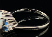14k White Gold Genuine Natural Opal Ring with Diamonds and Sapphires (#J5948)