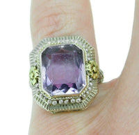 14k White Gold Filigree Amethyst Seed Pearl Ring with Applied Flowers (#J4697)