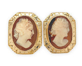 A Pair of 14k Gold Genuine Shell Cameo Earrings w/ Hand Engraved Frame (#J6965)