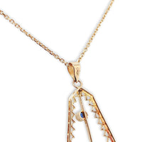 10k Yellow Gold Victorian Diamond and Pearl Lavaliere Pendant Jewelry (#J1092)