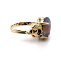 14k Yellow Gold Art Nouveau 3 Carat Genuine Natural Black Opal Ring (#J5332)