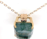 14k Yellow Gold 7.26 Carat Genuine Natural Moss Agate Pendant w/ Chain (#J7259)