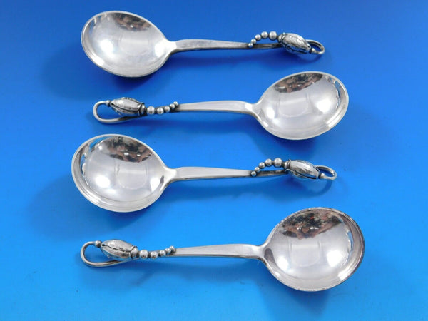 Blossom by Georg Jensen Sterling Silver Bouillon Soup Spoons Set of 4 Old GJ