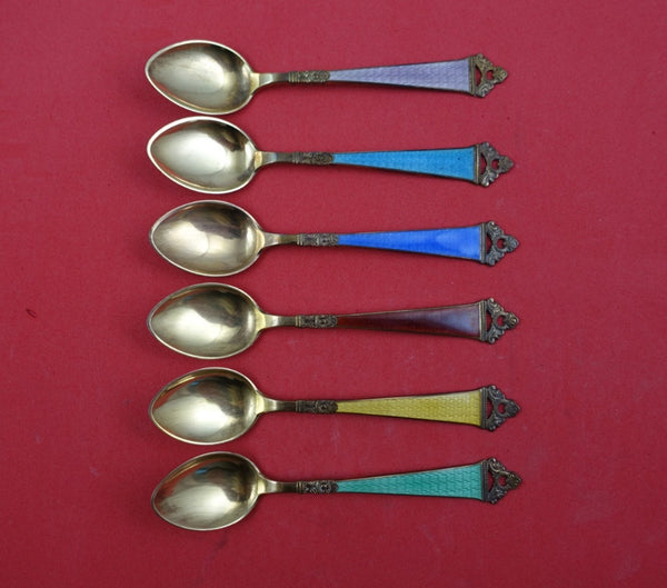 Odel by Nils Hansen Norway Sterling Silver Demitasse Spoon Set of 6 vermeil 6""
