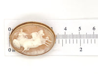 14k Yellow Gold Carved Shell Cameo Pin Brooch Chariot Pulled by Horses (#J6890)