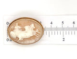 14k Yellow Gold Carved Shell Cameo Pin Brooch Chariot Pulled by Horses (#J6890)