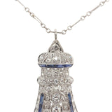 Platinum 2.75 Carat Diamond Pendant Pin Necklace w/ Lab Created Sapphires #J6734