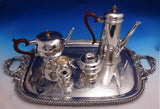 Adie Brothers English Sterling Silver Tea Set 4pc w/ Ellis-Barker SP Tray #8711