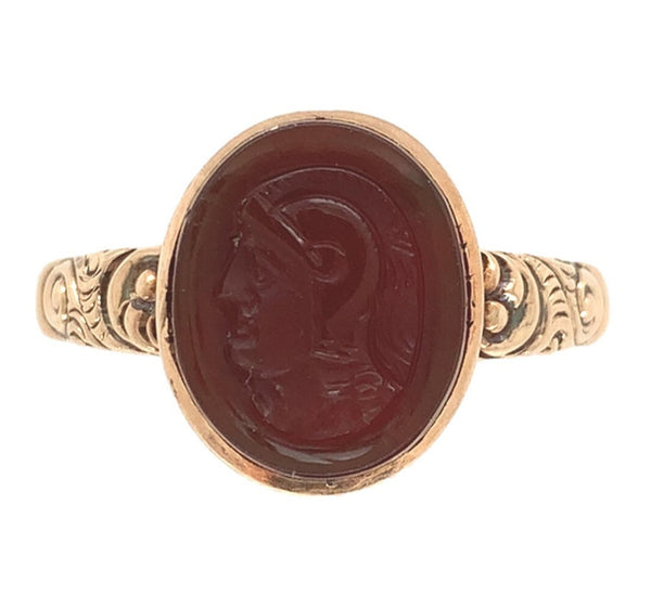 10k Rosey Yellow Gold Genuine Natural Carnelian Stone Warrior Cameo Ring #J7274