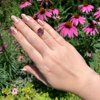 14k Rose Gold Emerald Cut Genuine Natural Amethyst Ring w/ Flowers Size 5 #J6904