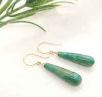 14k Yellow Gold 16.90 Carat Genuine Tyrone Turquoise Briolette Earrings (#J7140)
