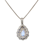 14k White Gold 2.34 Carat Blue Flash Moonstone and Cylon Sapphire Pendant #J7387