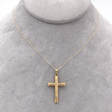 14k Yellow Gold Cross Pendant with Engraved Design and Chain Jewelry (#J6228)