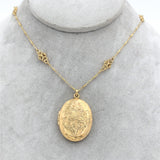 14k Yellow Gold Oval Locket w/Engraved Design on Fancy Cast Link Chain (#J7182)