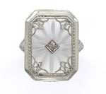 14k Gold Filigree Genuine Natural Rock Crystal Diamond Ring Size 5 (#J6496)