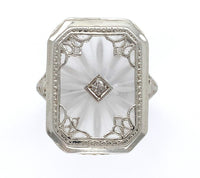 14k Gold Filigree Genuine Natural Rock Crystal Diamond Ring Size 5 (#J6496)