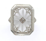 14k Gold Filigree Genuine Natural Rock Crystal Diamond Ring Size 5 (#J6496)