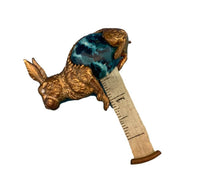 Gilt Antique Measuring Tape Rabbit Form w/Celluloid Blue-Green Easter Egg #J1321