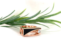 14k Rose Gold Custom Black Jade and Diamond Ring by Harry Roa Size 7.5 (#J7310)