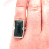 14k White Gold Filigree Art Deco Genuine Natural Bloodstone Ring (#J5785)