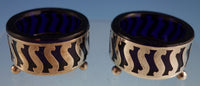 Sterling Silver Salt Dip Pair Pierced with Glass Cobalt Liners (#2538)