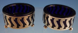 Sterling Silver Salt Dip Pair Pierced with Glass Cobalt Liners (#2538)