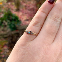 10k Yellow Gold Turquoise Glass and Seed Pearl Ring Size 6.75 Jewelry (#J6330)