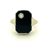 14k White Gold Filigree Genuine Natural Black Onyx Diamond Ring (#J5307)