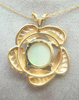 14k Yellow Gold Genuine Natural Opal Leaf Pendant Jewelry (#J2753)