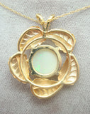 14k Yellow Gold Genuine Natural Opal Leaf Pendant Jewelry (#J2753)