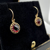 14k Yellow Gold Rose Cut Genuine Natural Garnet Dangle Drop Earrings (#J6322)