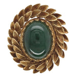 14k Yellow Gold Oval Green Nephrite Jade Leaf Wreath Pin Jewelry (#J7041)