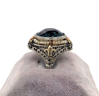14k White Gold Art Deco Huge Lab-Created Spinel Filigree Ring Jewelry (#J5606)