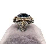 14k White Gold Art Deco Huge Lab-Created Spinel Filigree Ring Jewelry (#J5606)